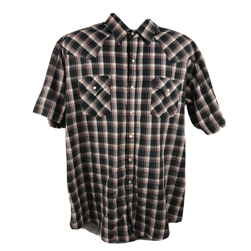 Plains Western Wear Big & Tall Size XLT S/S Pearl Snap Plaid Western Shirt Rodeo